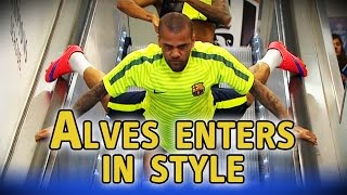 Dani Alves goes down escalator head first ahead of Champions League final [upl. by Elorac]