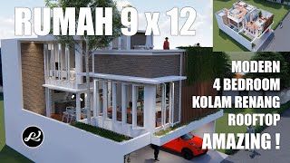 rumah modern 9x12 meter  split level  kolam renang  rooftop minimalis – Amazing [upl. by Alakim]