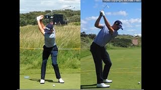 Justin Thomas golf swing  Long Iron faceon amp downtheline July 2017 [upl. by Nodnerb]