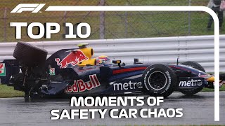 Top 10 Moments Of F1 Safety Car Chaos [upl. by Esikram]